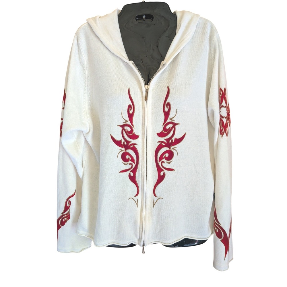 Harley-Davidson Y2K Zip Up Hoodie Women L Biker Tribal Graphic Knit Sweater